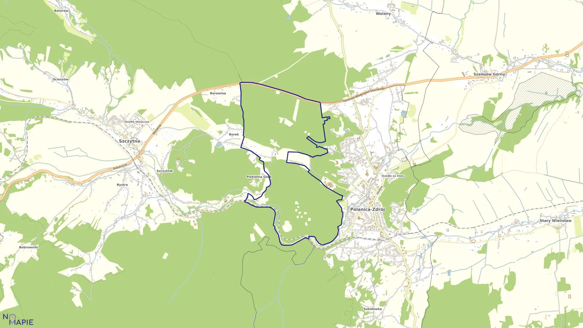 Mapa obrębu Piekielna Góra w mieście Polanica-Zdrój